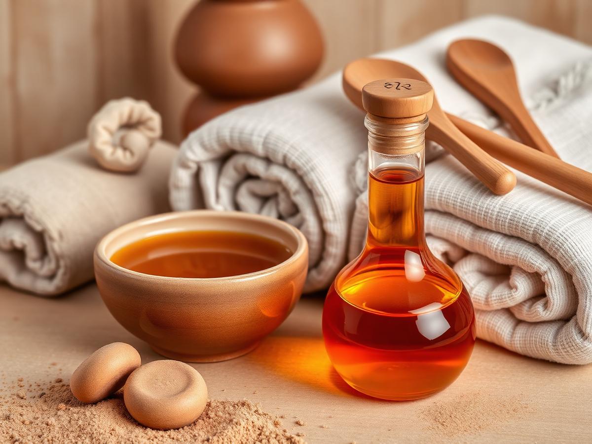 Aceite de masaje tibio y toallas de lino para el masaje reductivo